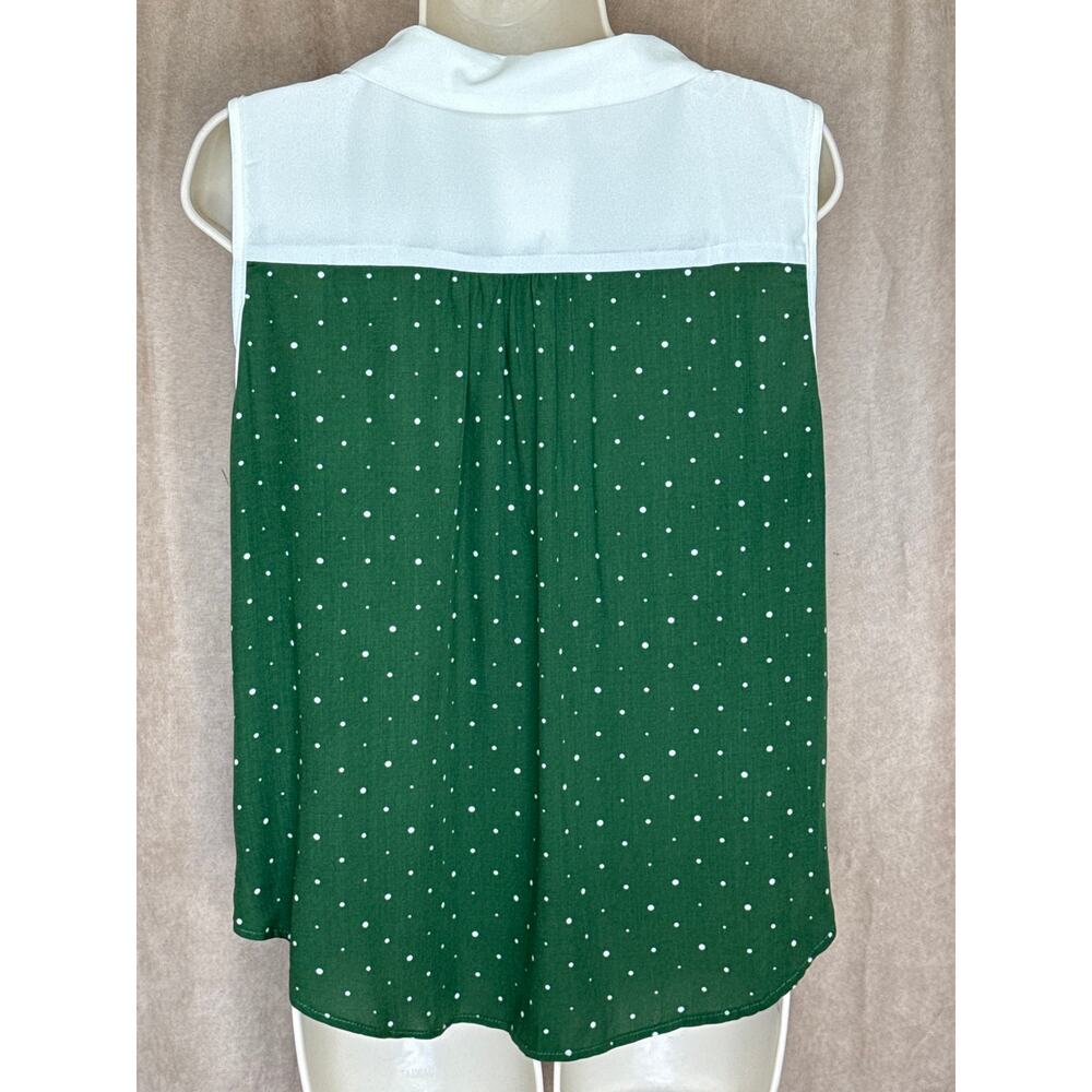 Unique Vintage Tulip B Green White Polka Dot Blouse L NWT - Picture 5 of 6